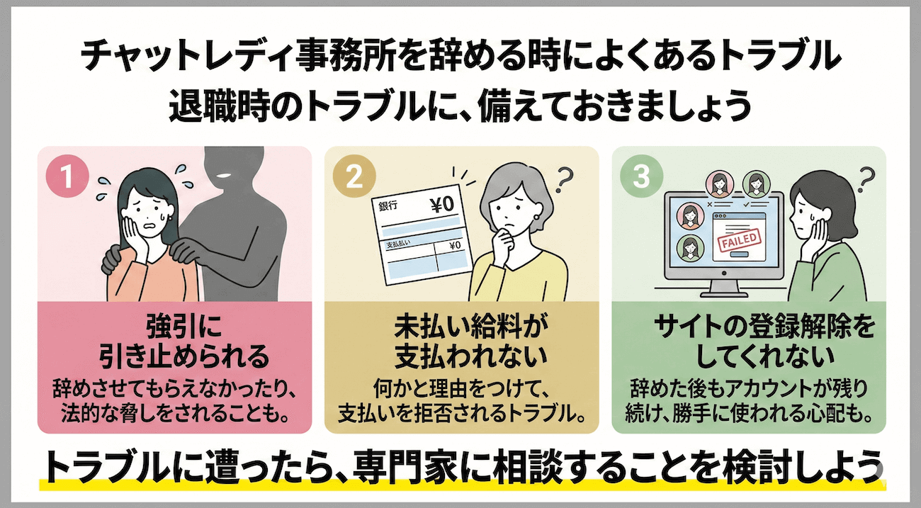 チャットレディ事務所を辞める時によくあるトラブル